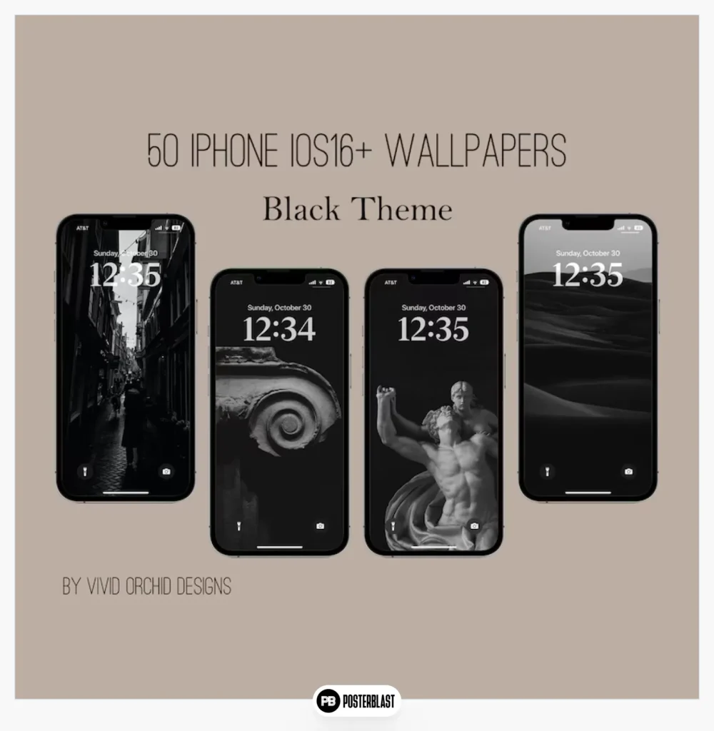Black iPhone iOS 16+ Wallpaper Bundle
