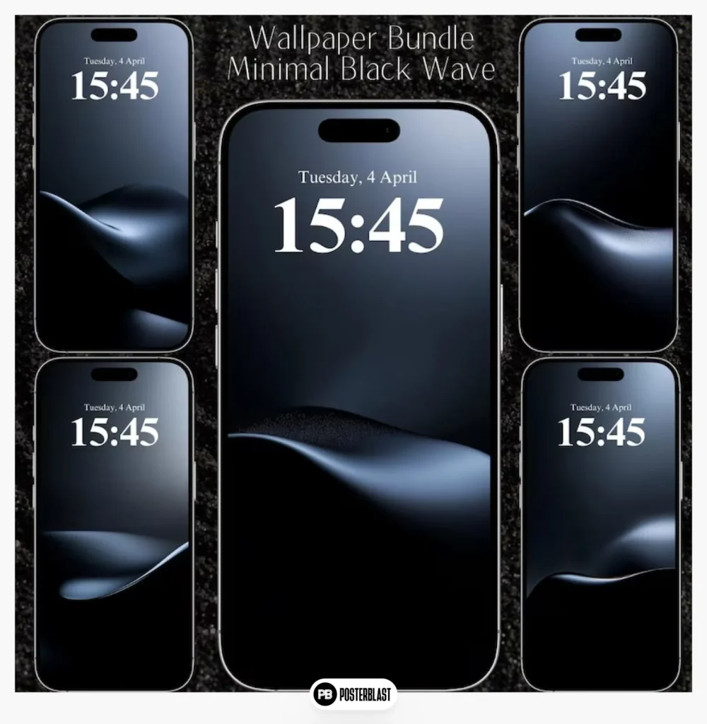 Minimal Black Wave Phone Wallpaper Bundle: Abstrakte Kunst