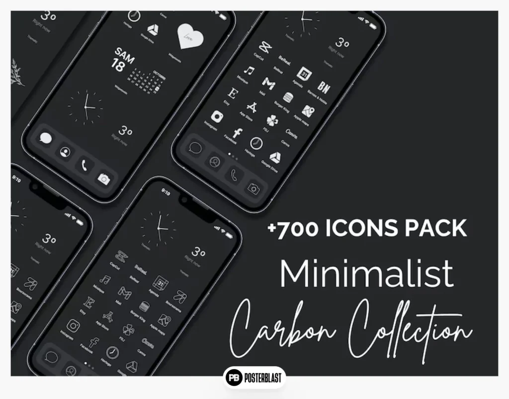 Over 700 minimalist dark iOS icons