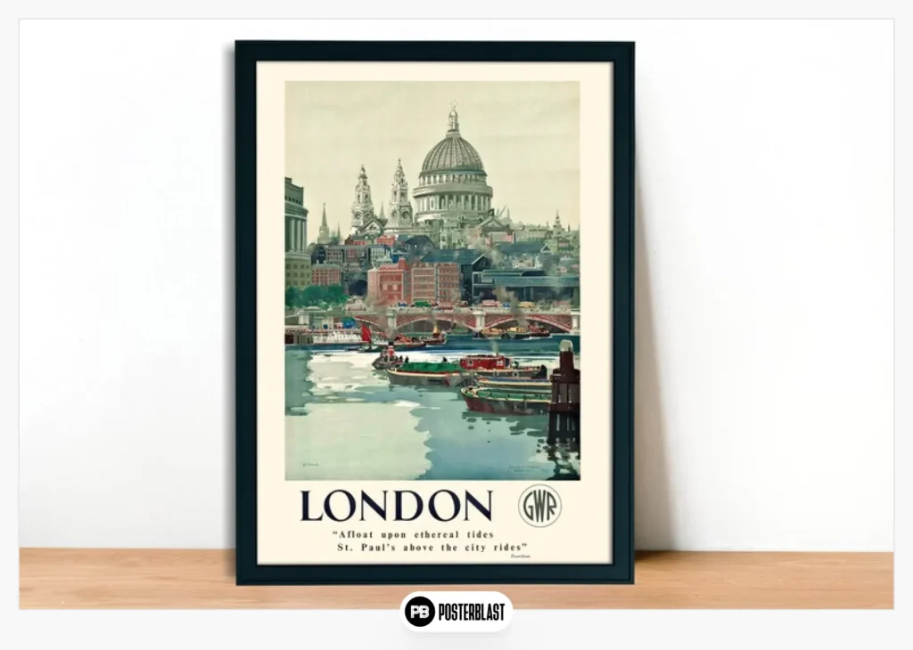 London, St Paul's Vintage Travel Poster - Framed