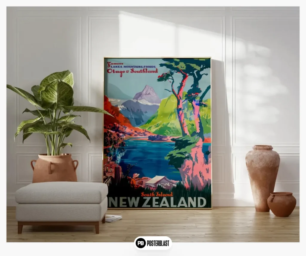New Zealand Vintage Travel Poster: South Island Art