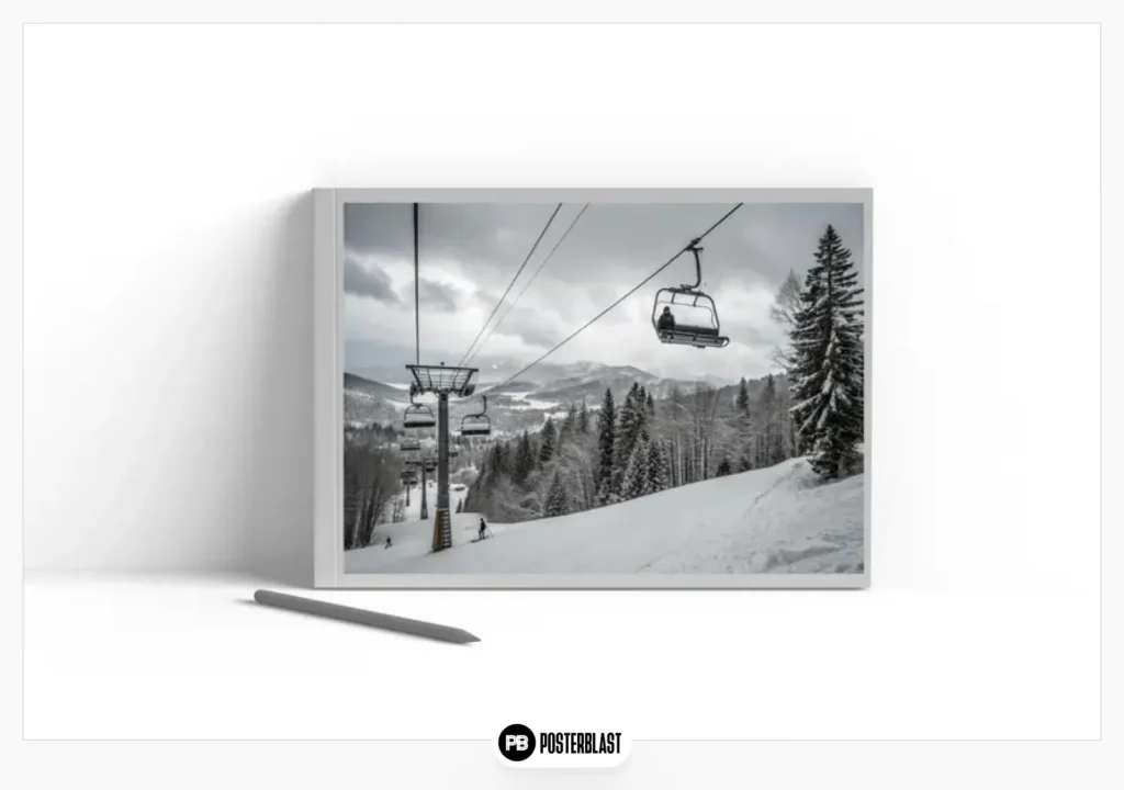 Ski Lift Print Black And White