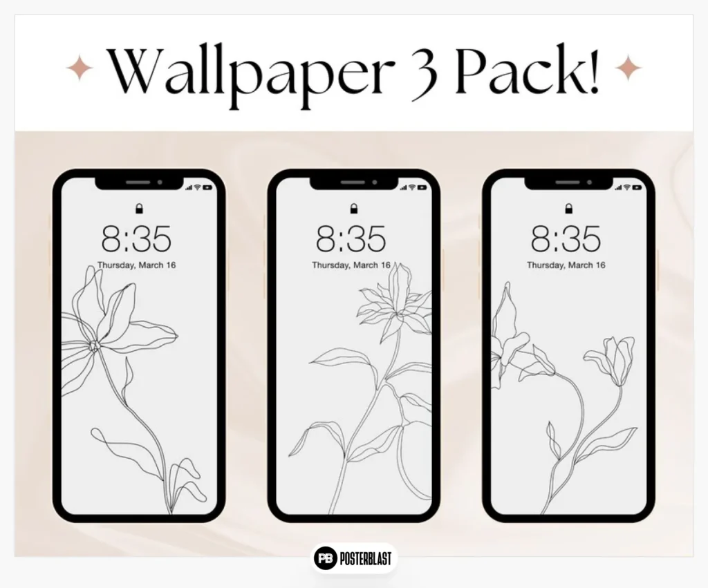Minimal Phone Wallpaper Flower Line Drawing Black and White 