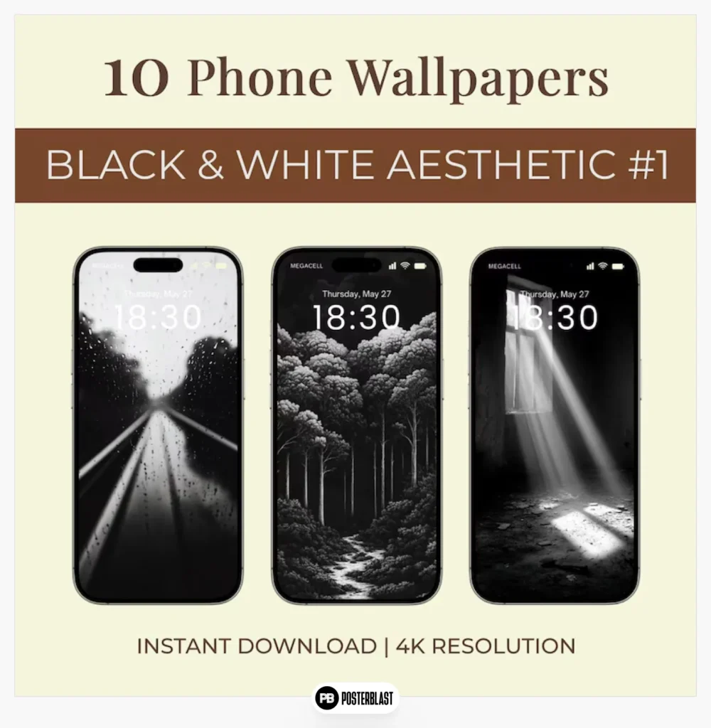 Black & White Aesthetic Phone Wallpapers Set 