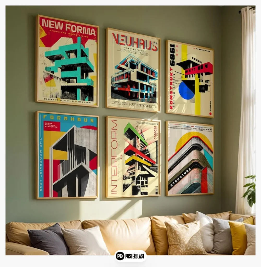 Brutalist Architecture Poster Set: Retro Modernist Wall Art