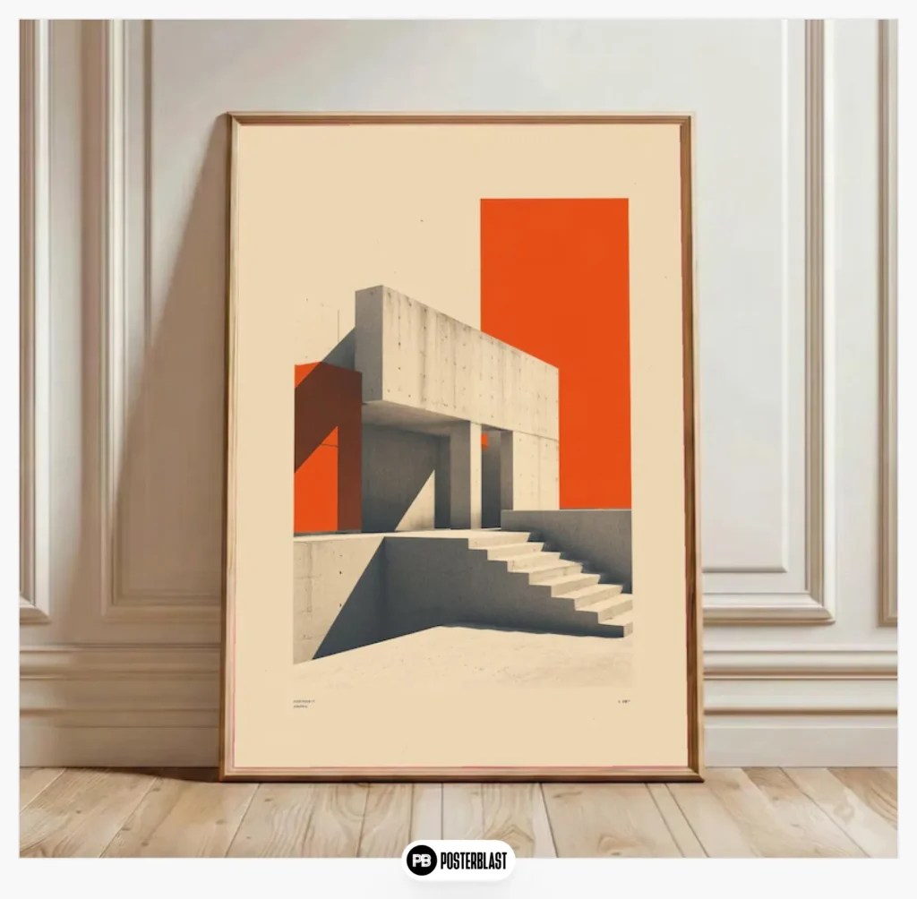 Modern Brutalist Architecture AI Art Poster