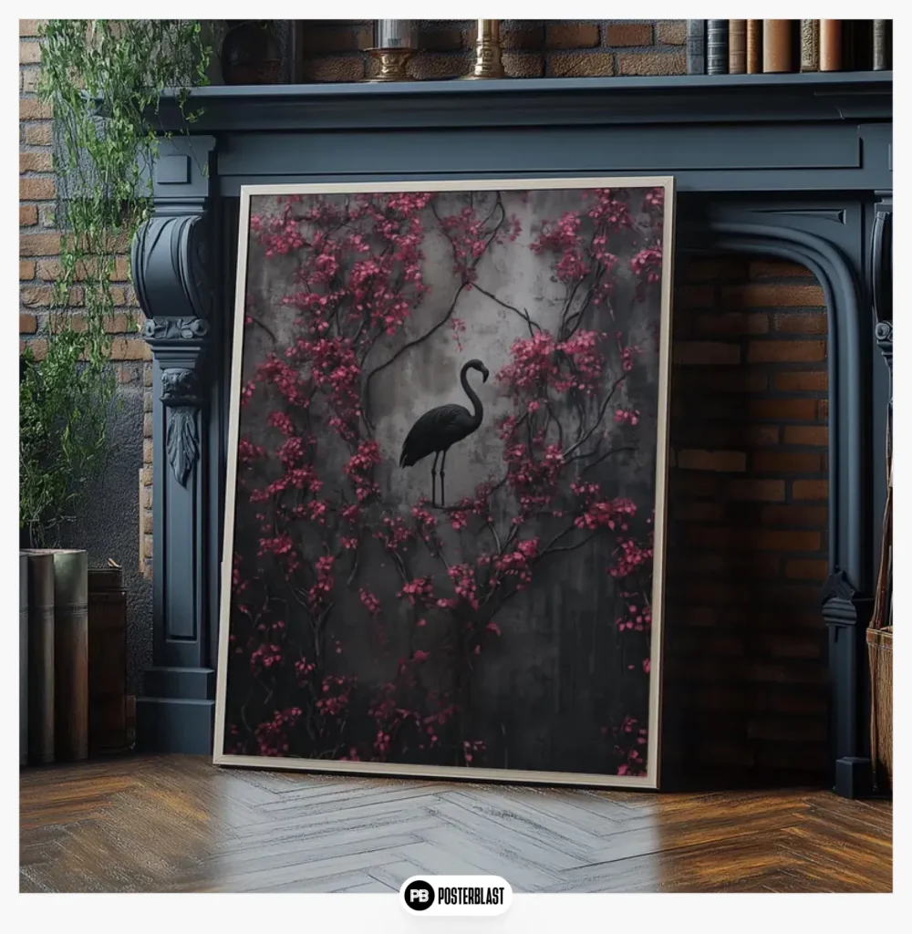 Gothic Fantasy Black Flamingo Poster