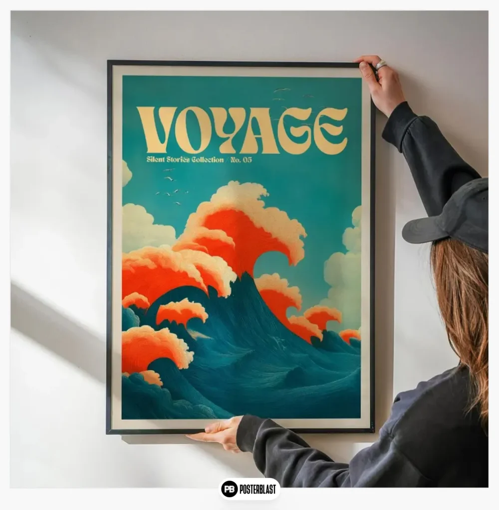 Retro Waves Poster: Mid-Century Modern Ocean Print
