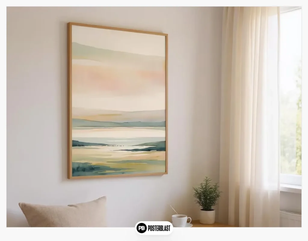 Pastel Horizon Abstract Landscape Print: Watercolor Sunset Fields Digital Download