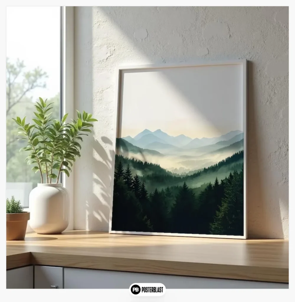 Poster of a green forest, mountain