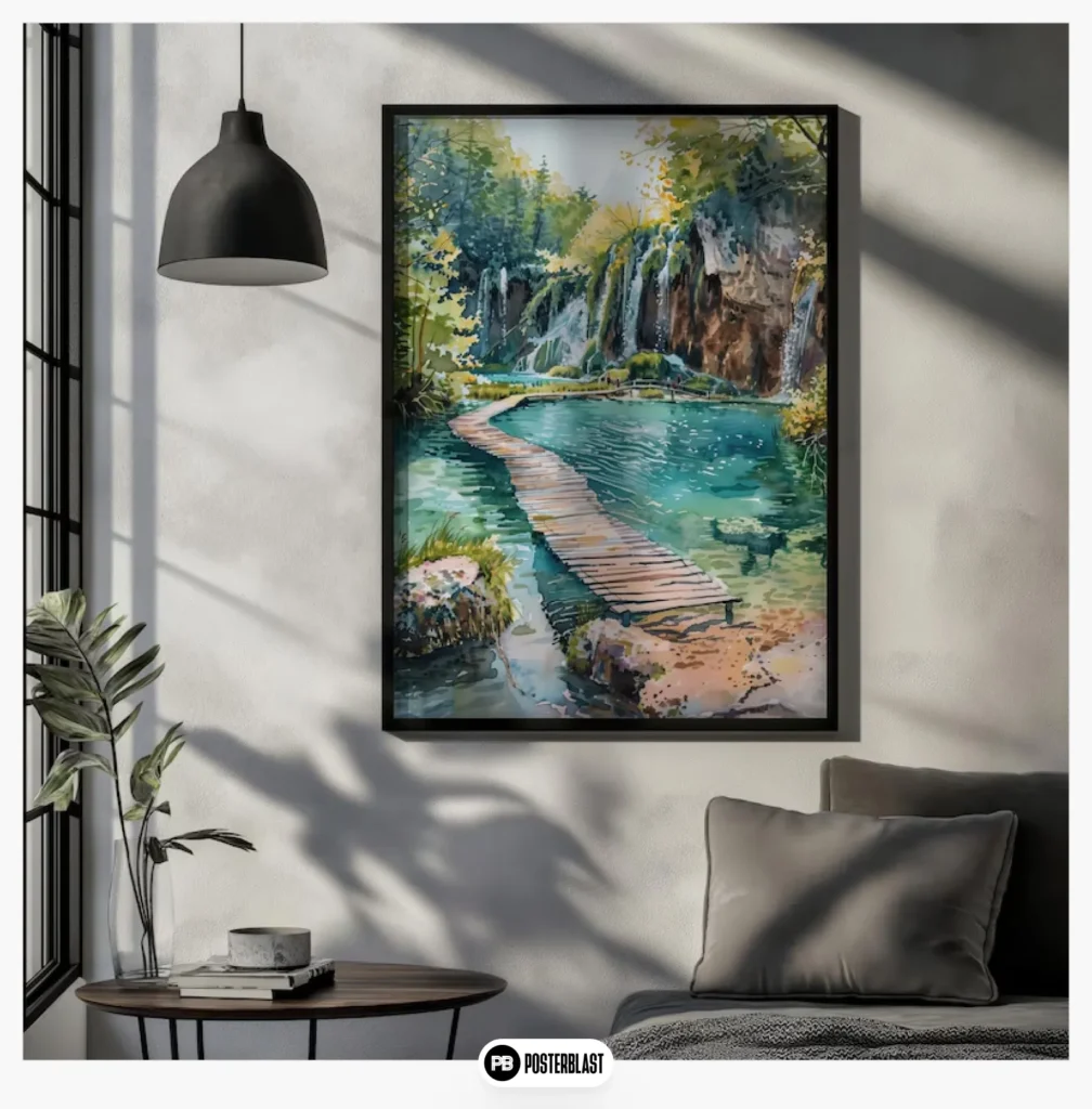 Plitvice Lakes Watercolor Poster 