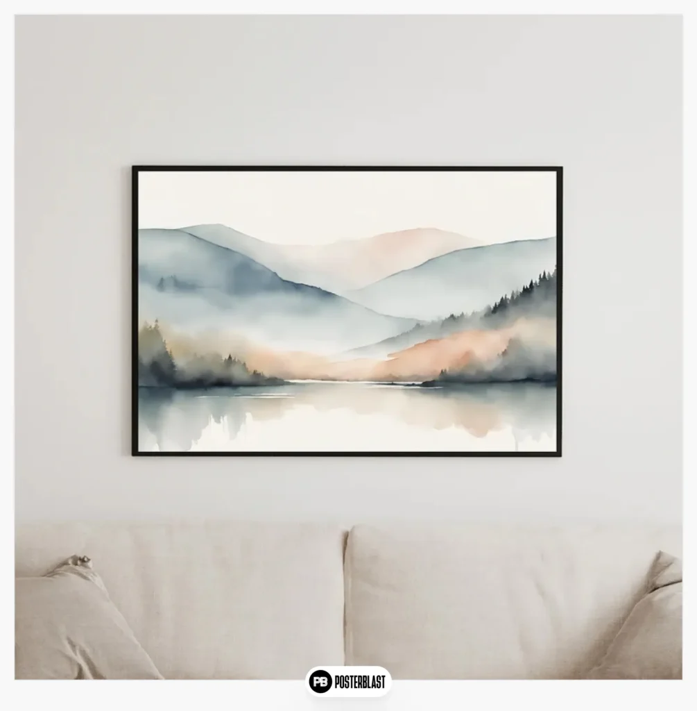 Minimalist mountain watercolor print,
