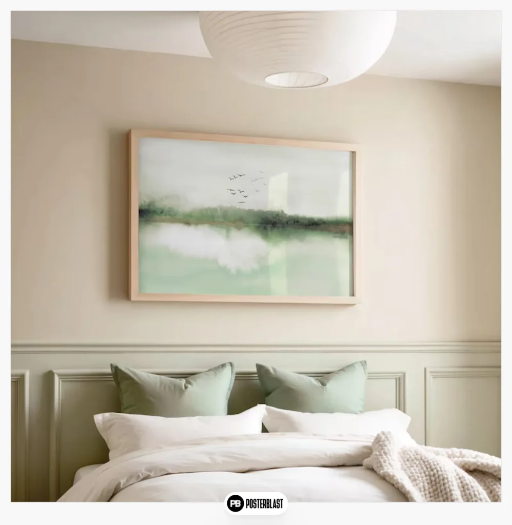 Green landscape abstract watercolor print