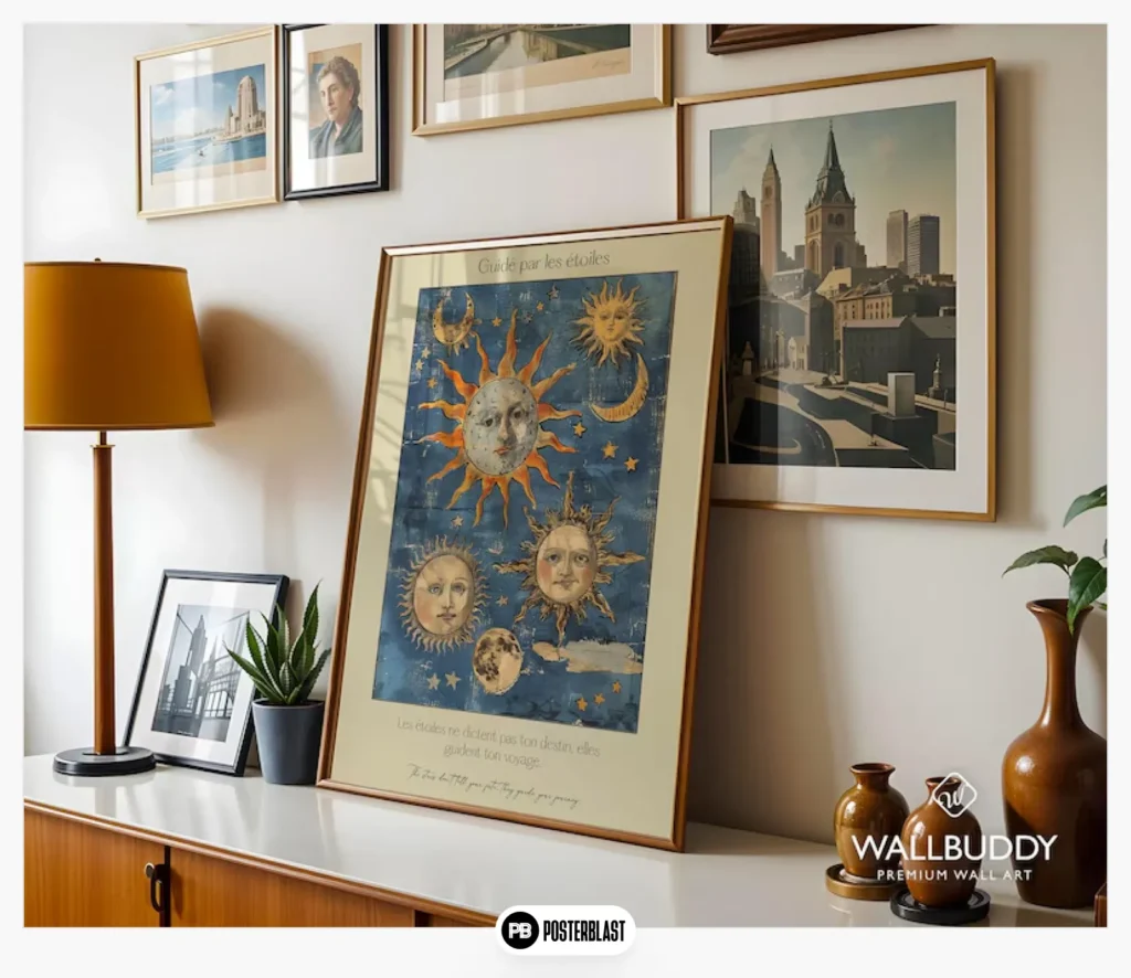 Celestial Sun and Moon Art Print: Vintage Astrology Poster