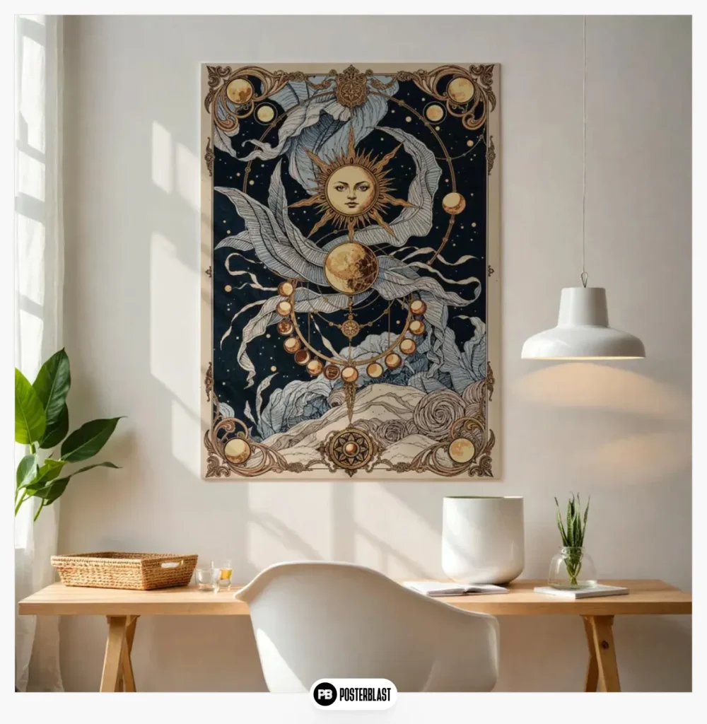 Celestial Sun and Moon Art Print: Vintage Astrology Poster 