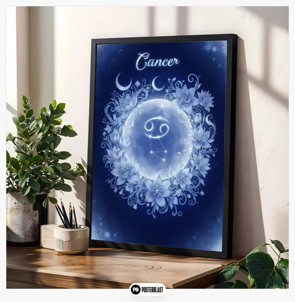 Cancer zodiac poster: celestial floral constellation art