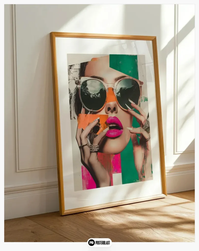 Glam pop art print, retro fashion collage poster