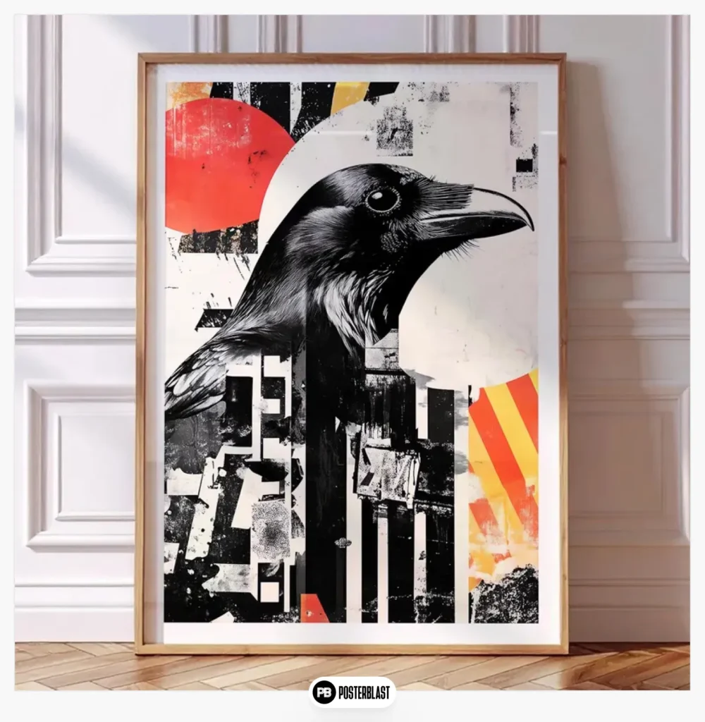 Crow collage - 2 posters - mixed media bird wall art