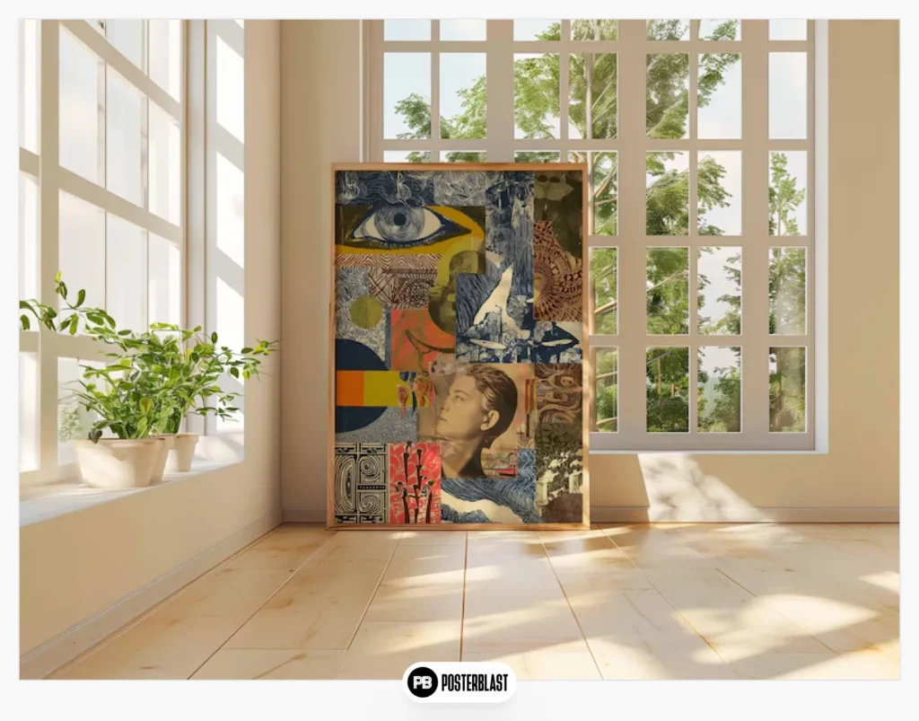 Abstract collage poster, vintage surrealist art print