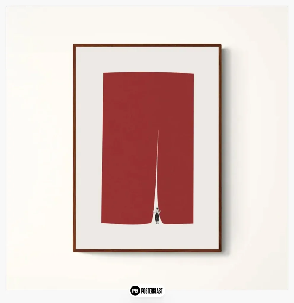 Abstract woman collage art print: red curtain