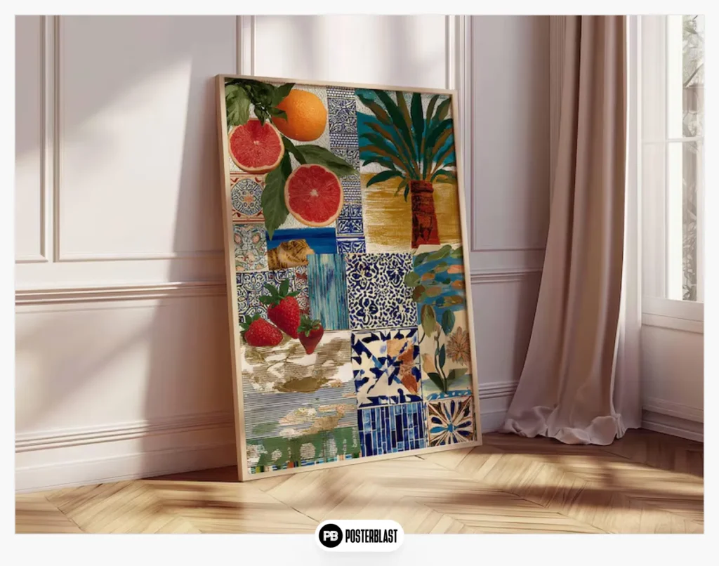 Mediterranean fruit collage art print