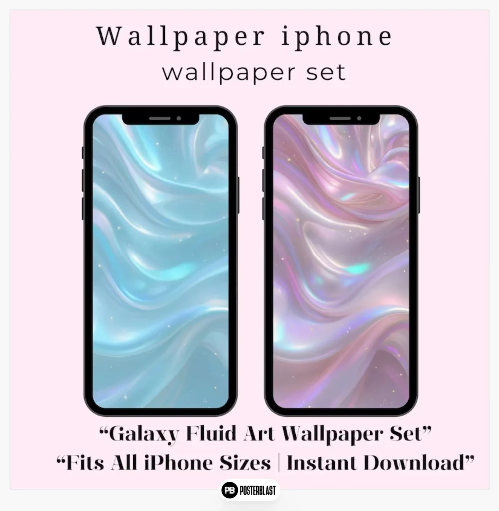 Holographic iPhone Wallpaper Set – Iridescent Fluid Pastel Galaxy Background