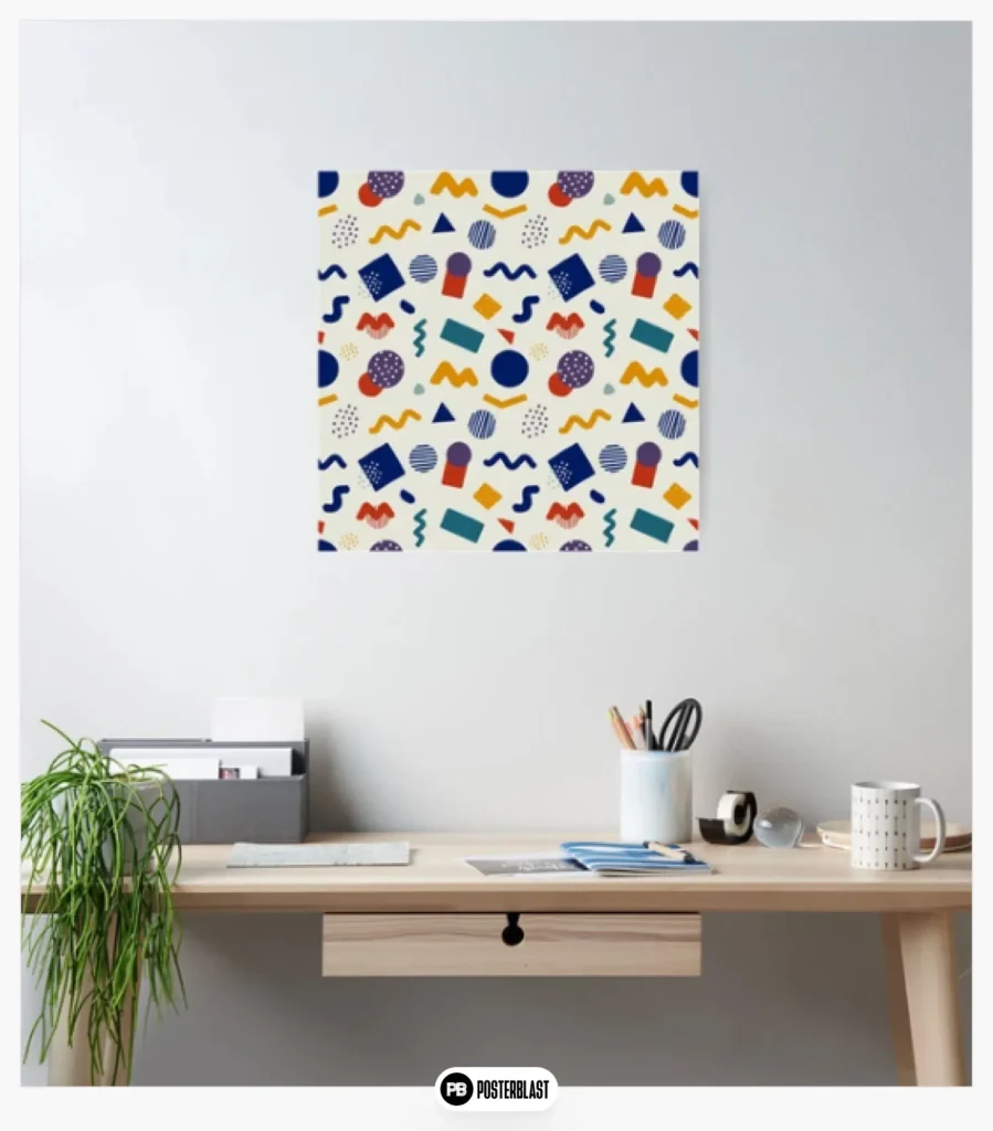 Retro Memphis Pattern – 80s 90s Geometric Confetti Navy & Cream Poster
