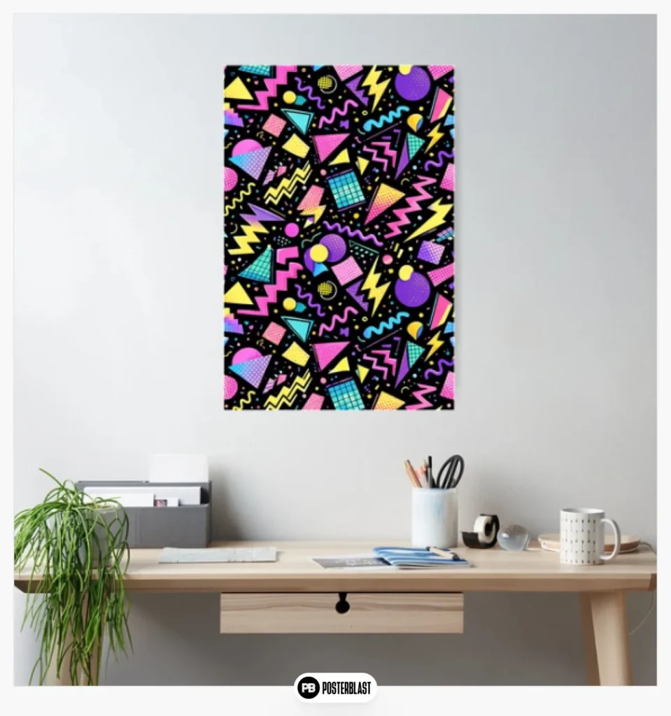 80s Memphis Style Fabric Pattern AI – Neon Geometric Retro Seamless Design Poster

