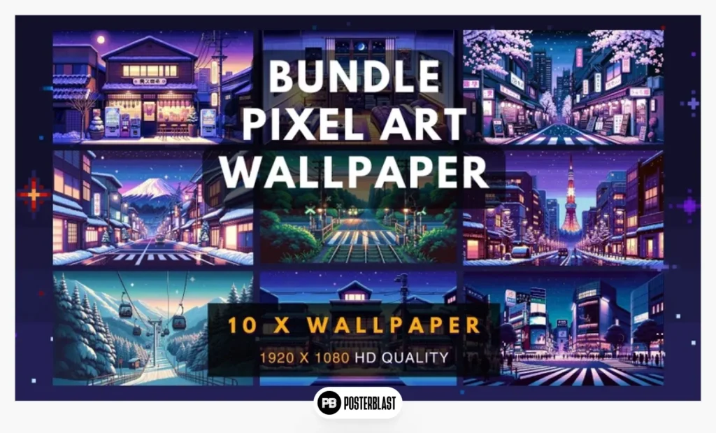 Japanese Pixel Art Wallpaper: Set of 10 Wallpapers