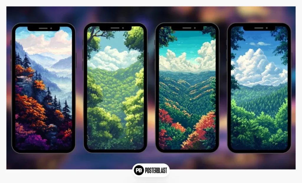 Pixel Art Forest Wallpaper for Phone: Set of 8