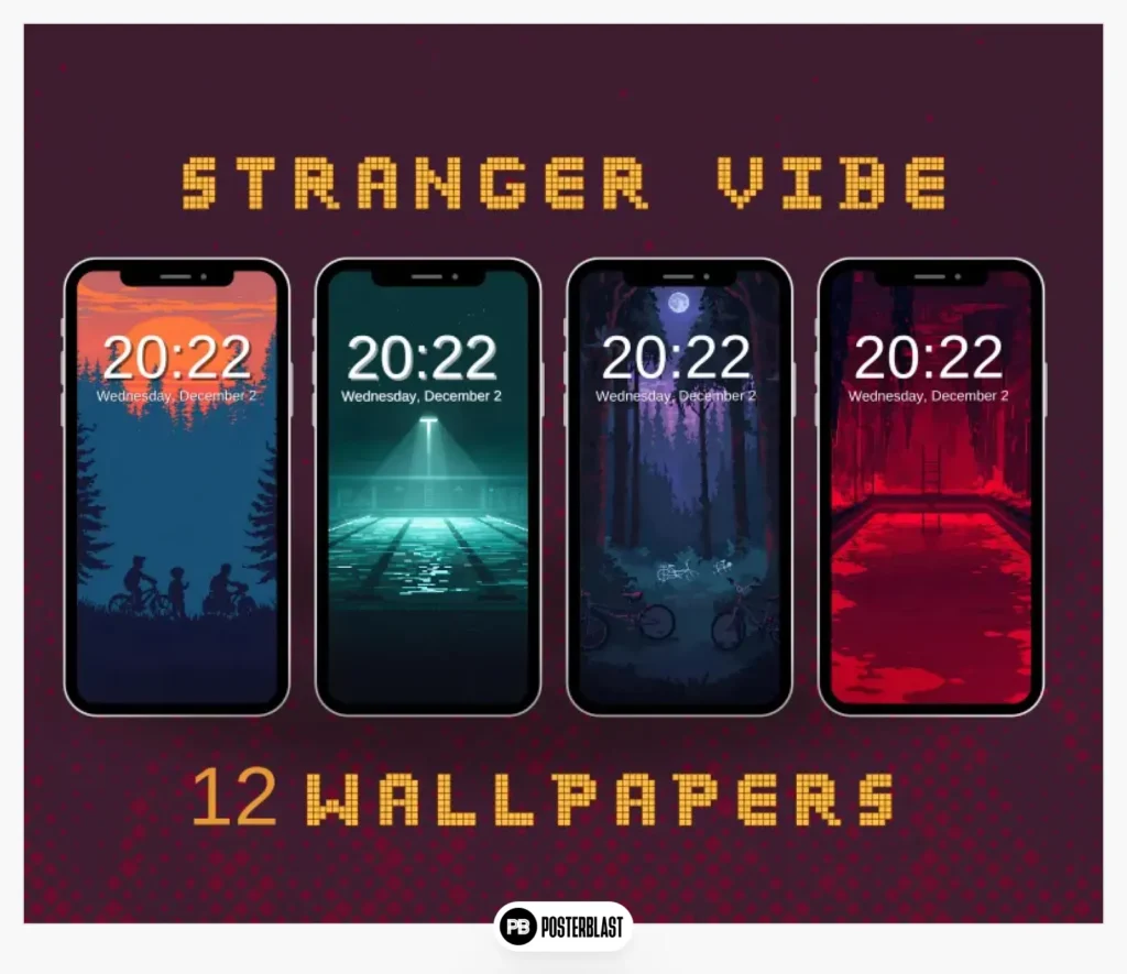 Set of 12 Stranger Vibe Pixel Art Wallpapers