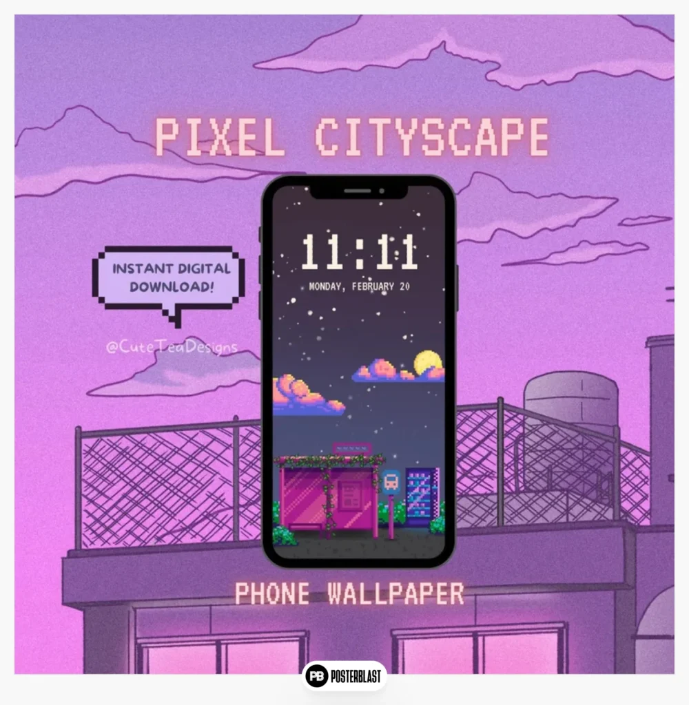 Pixel art urban landscape wallpaper