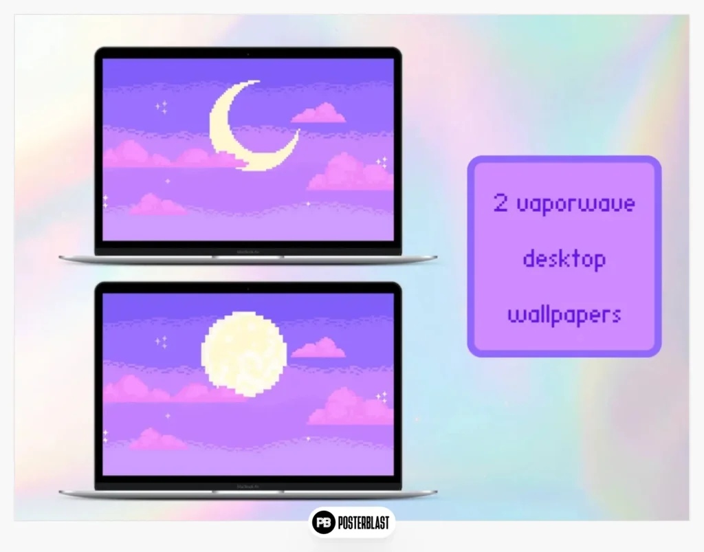 Vaporwave Moon desktop wallpaper: Pixel Art background 