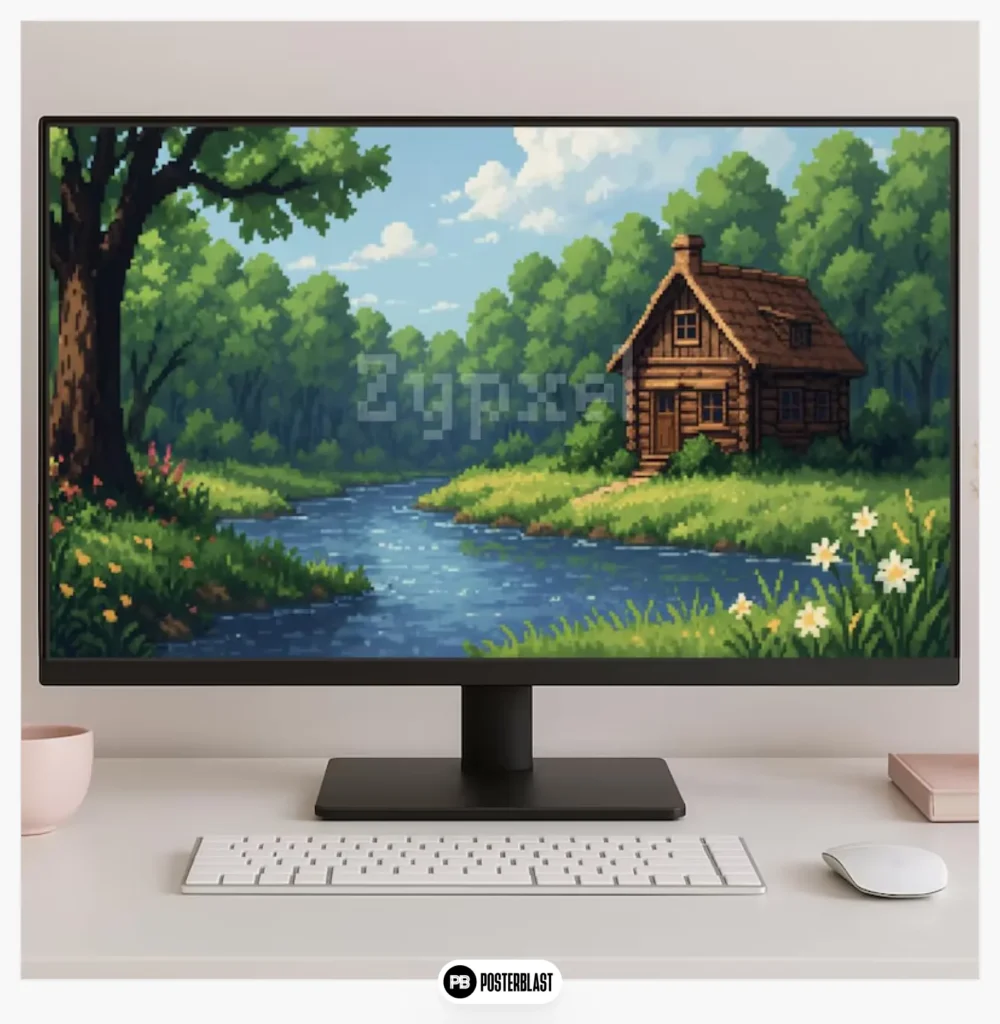 Cozy pixel art forest wallpaper