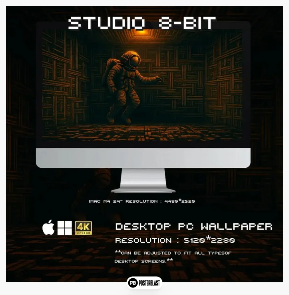 4K pixel art wallpaper set: retro 8-bit sci-fi astronaut backgrounds