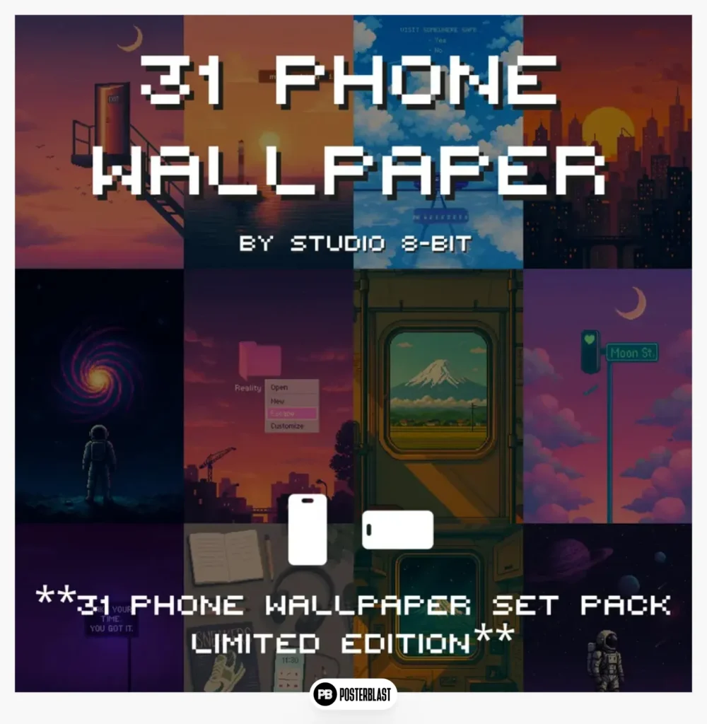 Pixel art wallpaper set for phones: 31 retro Lofi designs