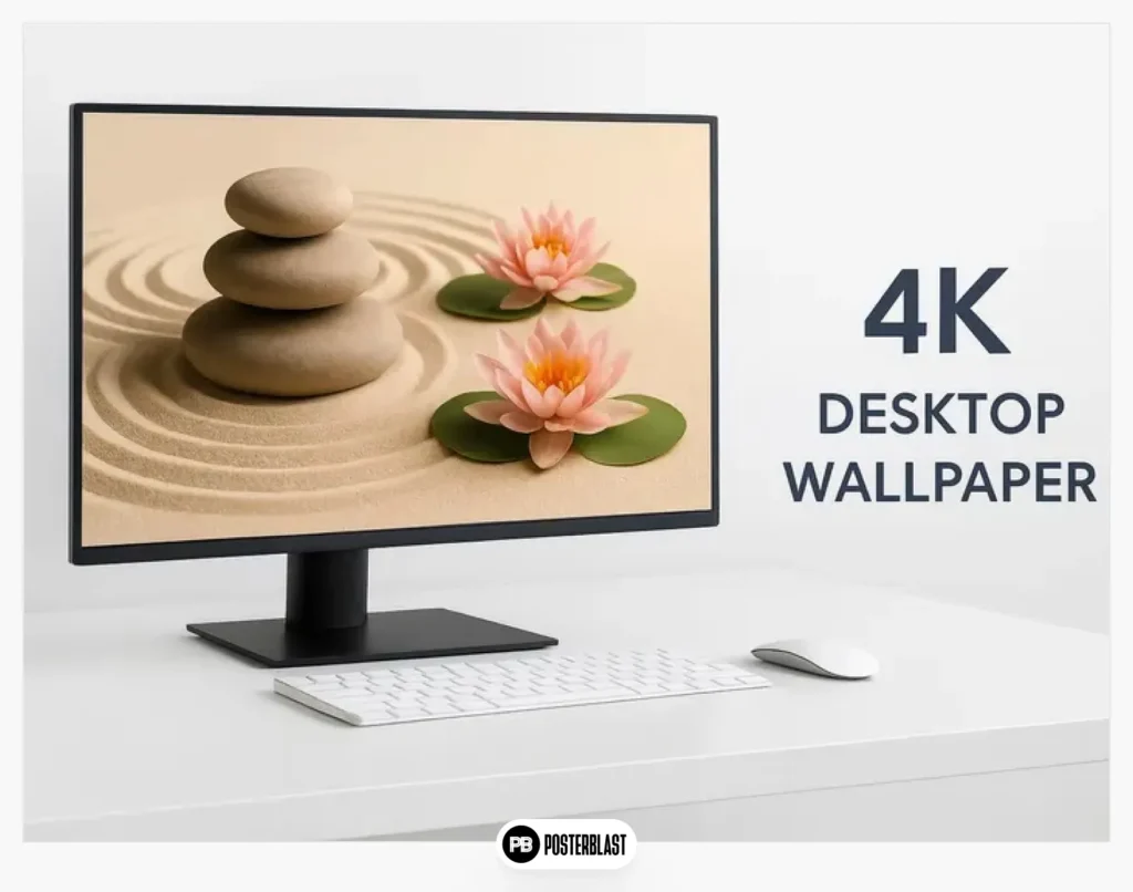4K Zen Garden Office Wallpaper: Soothing Feng Shui Art
