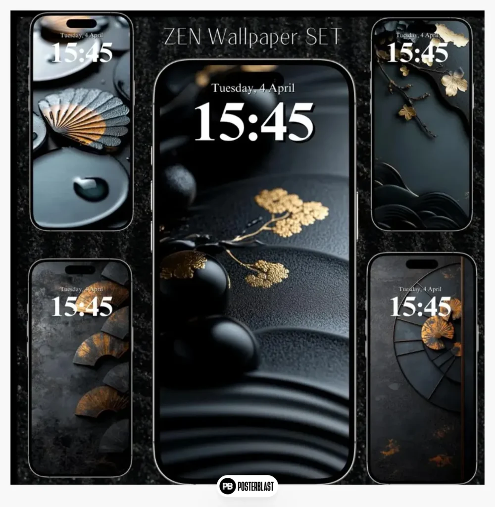 Set of black ZEN wallpapers: minimalist Japanese phone backgrounds