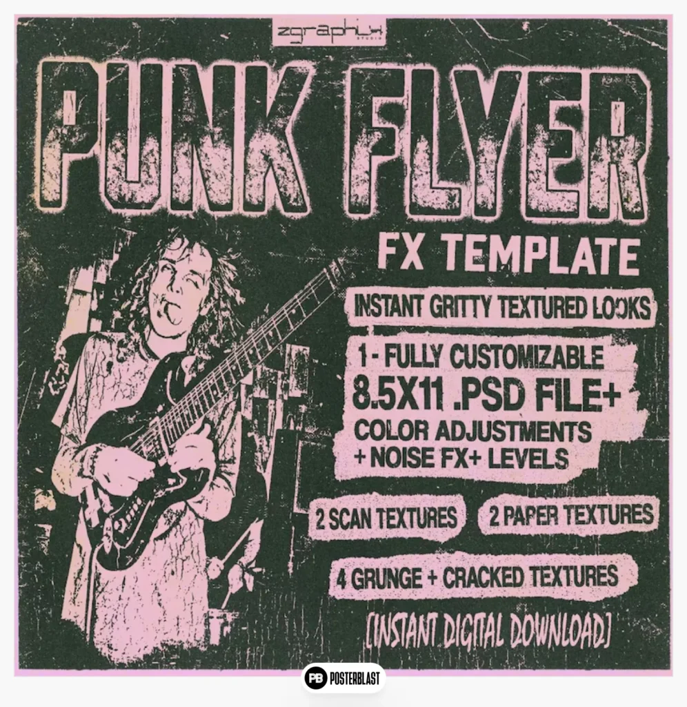 Punk Flyer PSD Template: Grunge poster