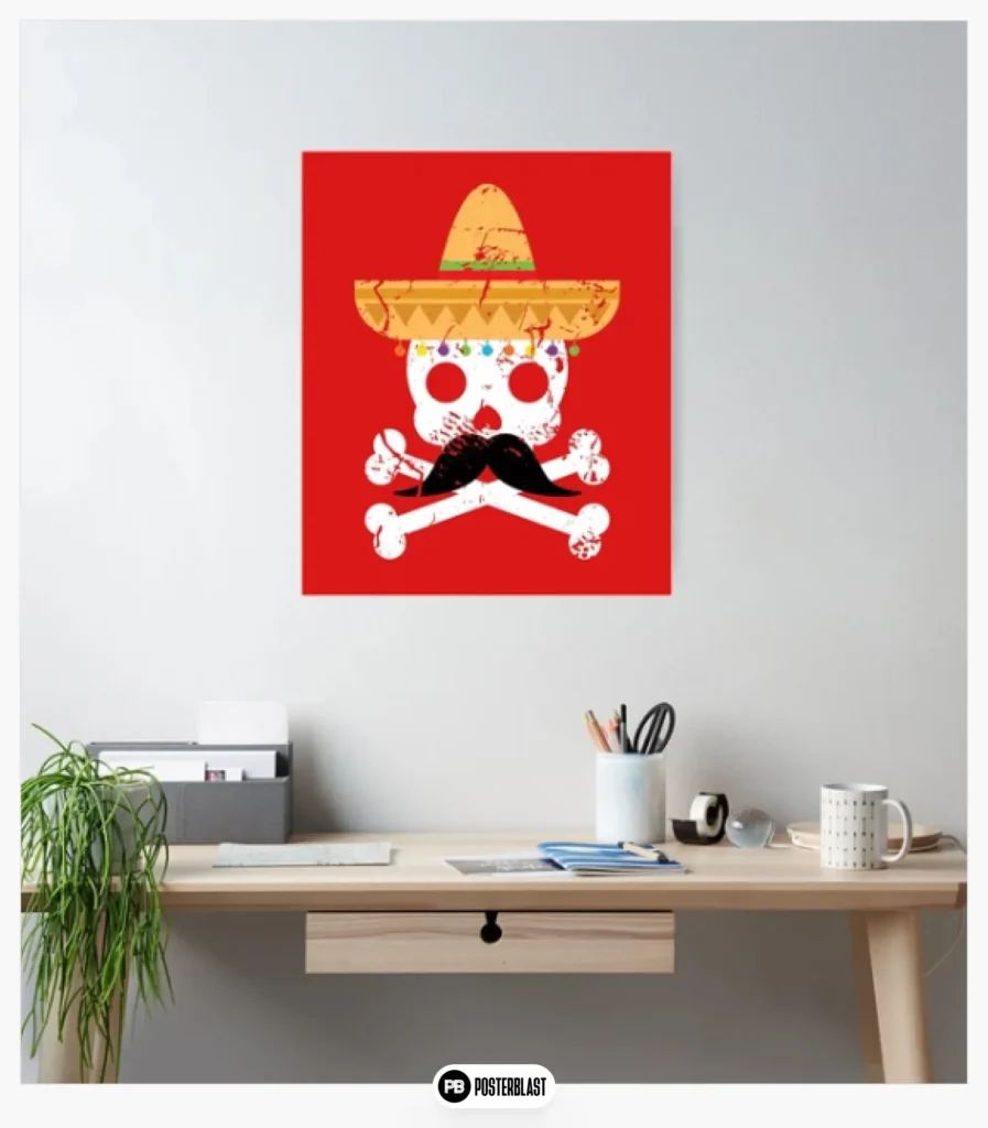 Distressed Grunge Pirate Skull with Sombrero Poster