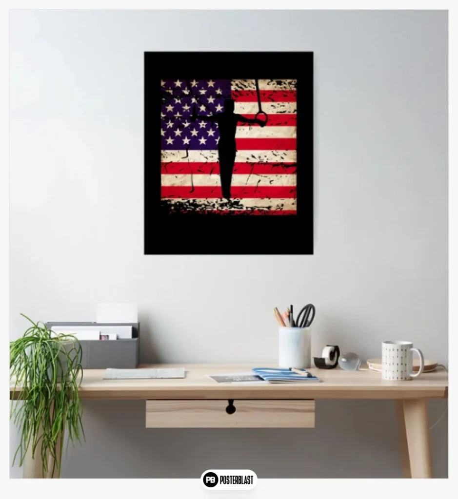 Men's Gymnastics Iron Cross Distressed American Flag Poster