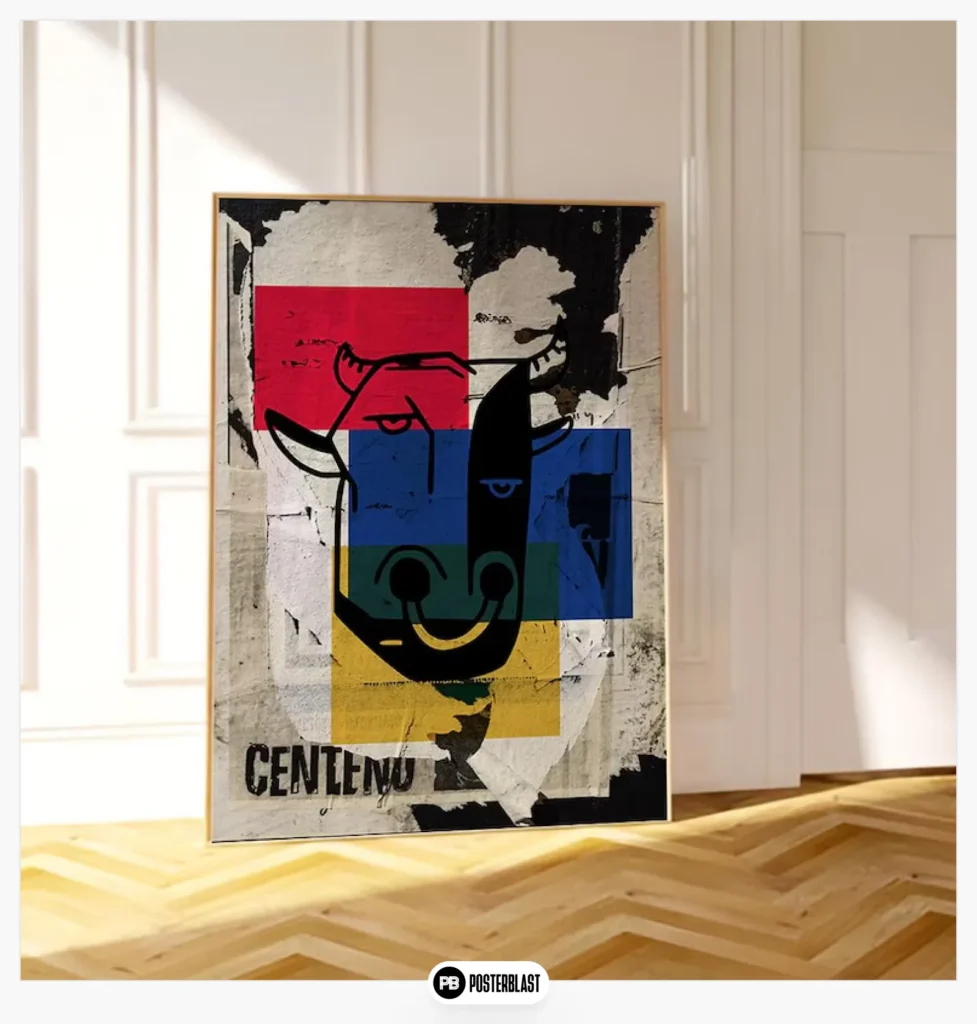 Grunge cow art print: modern bohemian home decor