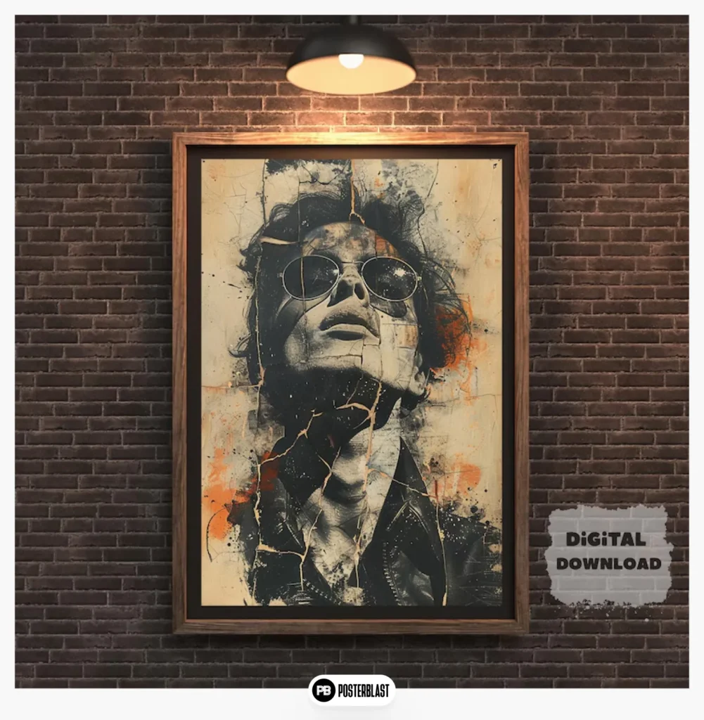 Cracked Rebel Portrait – Vintage grunge wall poster