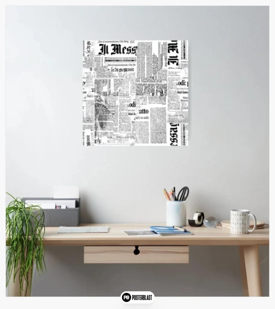 Black And White Collage Of Grunge Newspaper Fragments Poster